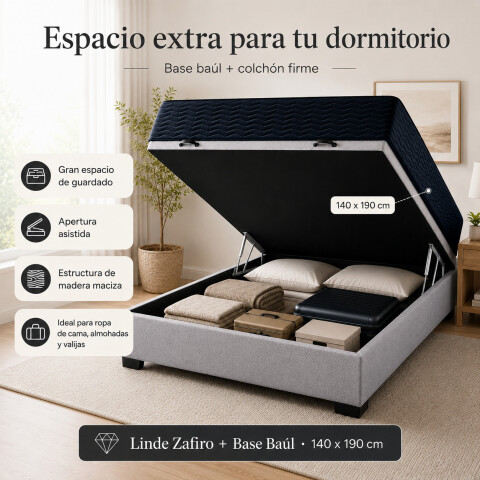 Sommier Baúl 2 Plazas Gris con Colchón Linde Zafiro 140x190 Firme Sommier Baúl 2 Plazas Gris con Colchón Linde Zafiro 140x190 Firme