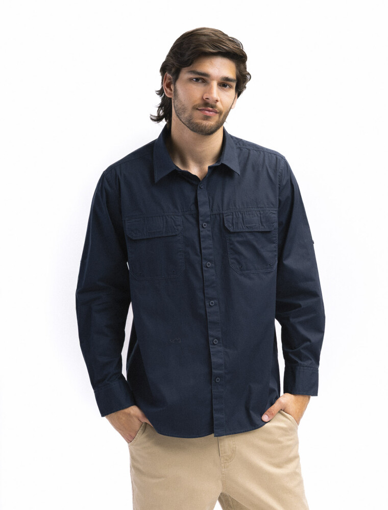 Camisa Algodón Manga Larga Fishing Marino