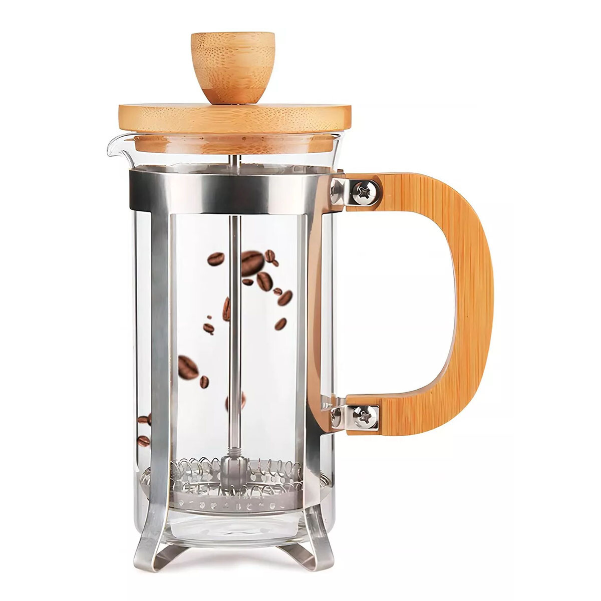 Cafetera Tetera Prensa Francesa 800Ml en Acero Vidrio Bambú - Natural 