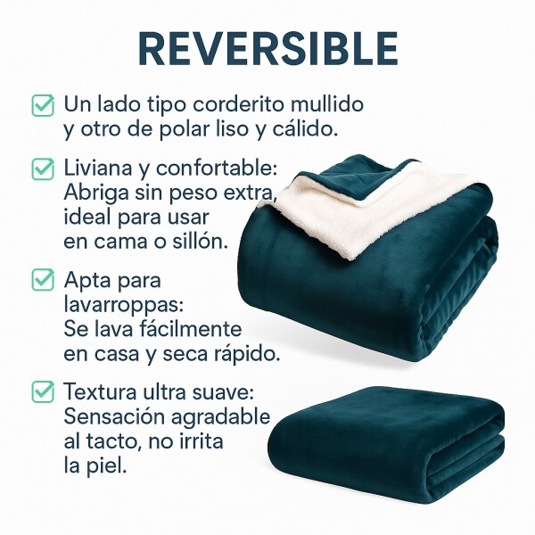 Frazada Manta Polar Con Corderito Acolchado 2 Plazas 230x200 Variante Color Verde Oscuro