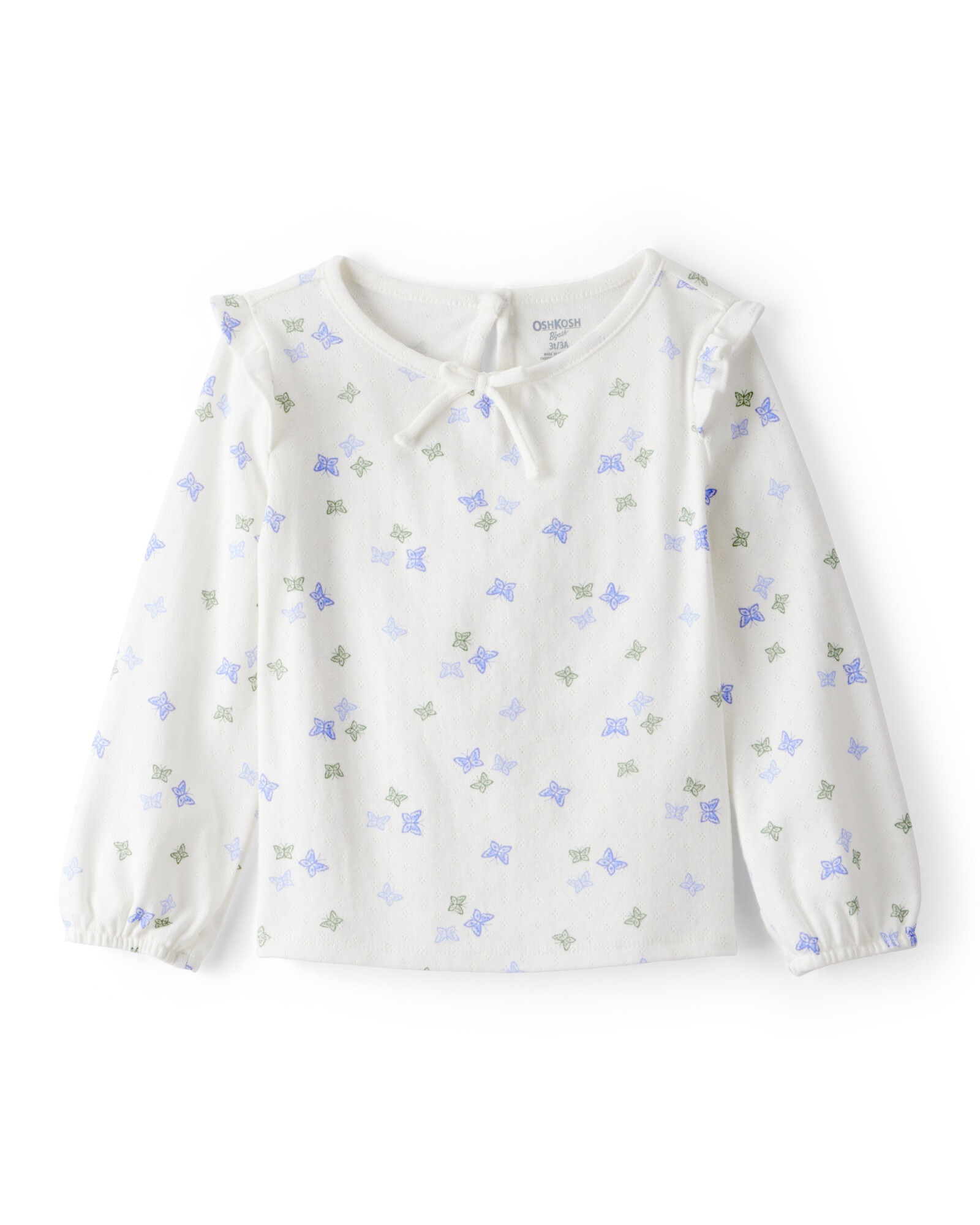 Blusa de algodón, manga larga, color marfil, diseño mariposas Blusa de algodón, manga larga, color marfil, diseño mariposas