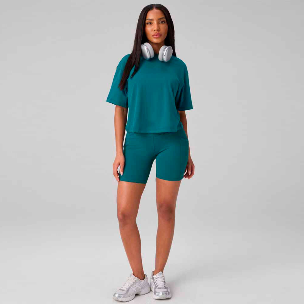 Top Training 100% Cotton Boxy Tee Mujer Green Abyss