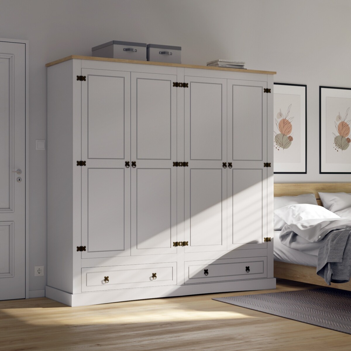 Ropero 4 puertas 2 Cajones Madera - Linea mexicana - Blanco 