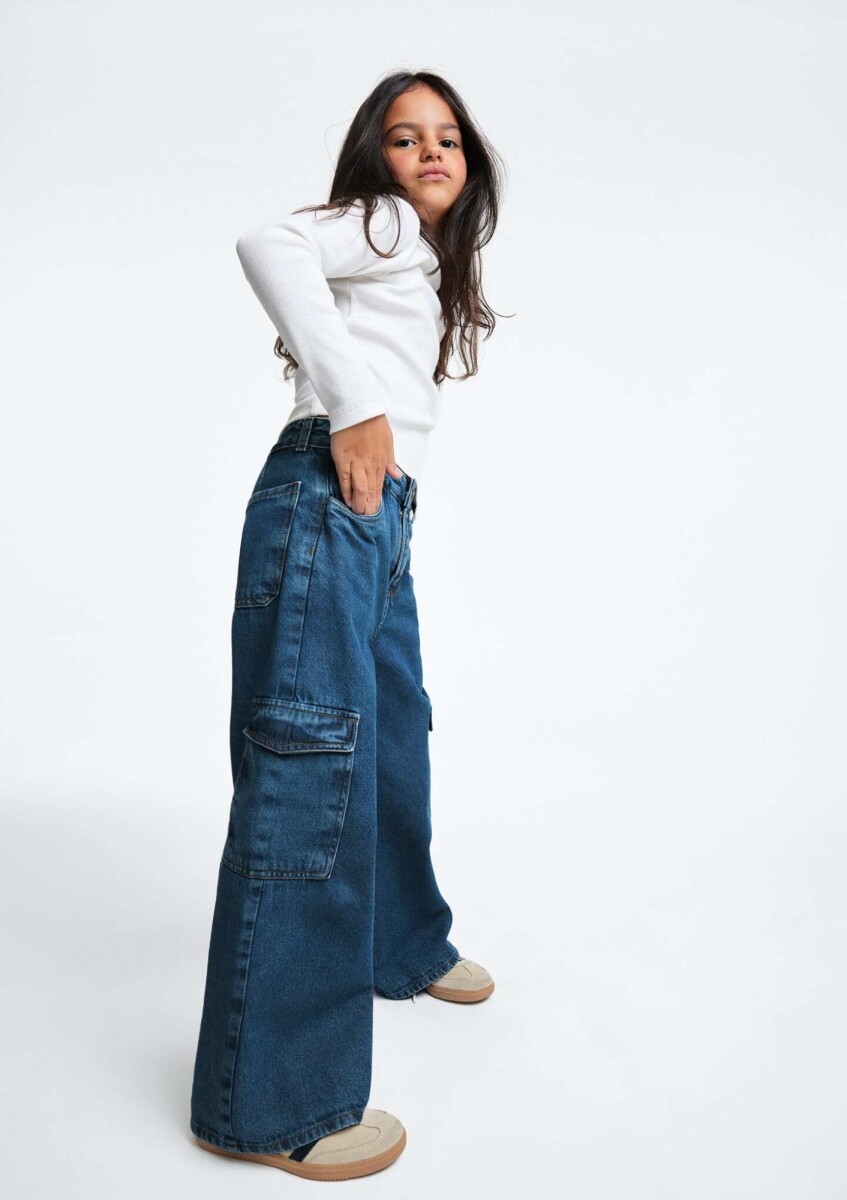 PANTALONES VAQUEROS DE PIERNA ANCHA - AZUL 