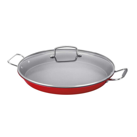 Paella Antiadherente De 38 Cm Con Tapa Rojo Metálico