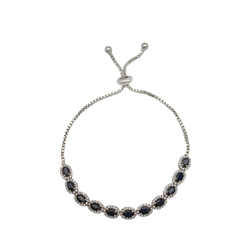 Pulsera Oval-Plata 925-Piedra zafiro y zirconia-PU3477 conpiedra