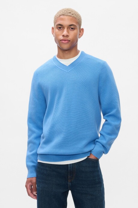 Buzo Cashsoft Cuello V Hombre Blue Marl