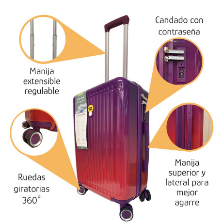 Set X3 Valijas G, M, Ch Rígidas 4 Ruedas 360 Con Candado Tsa Purpura/rojo