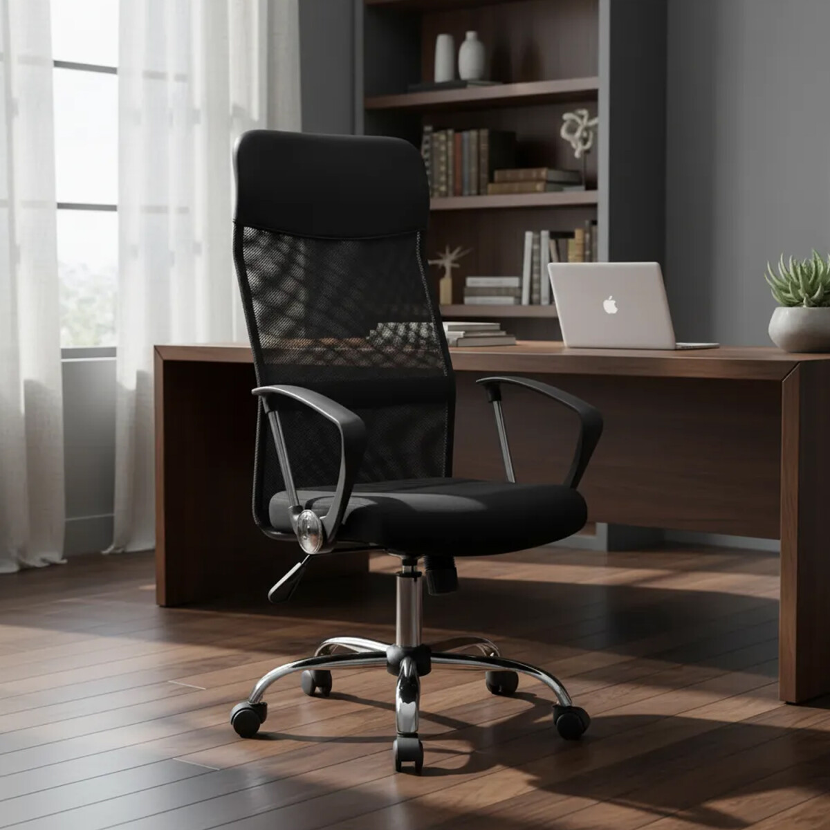 Silla Sillon Oficina Respaldo Alto Mesh Cromada - SILLA RESPALDO OFICINA MESH NEMO 