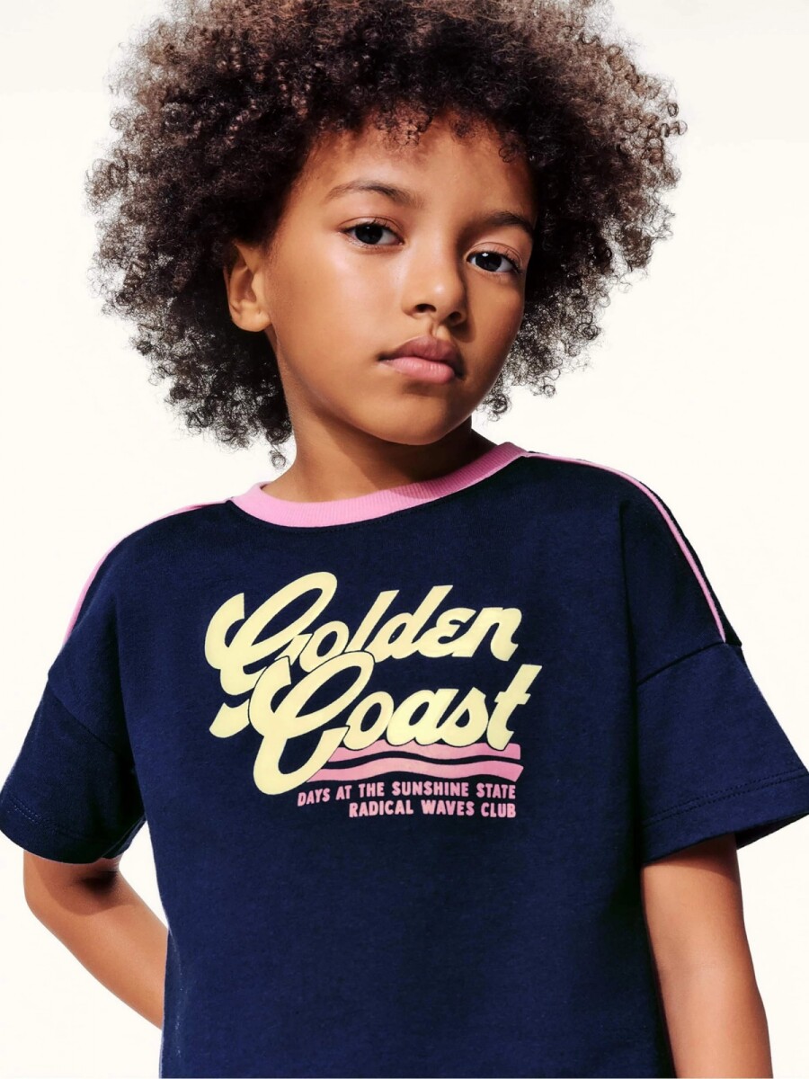 BLUSA MANGA CORTA INFANTIL CON ESTAMPA - AZUL 