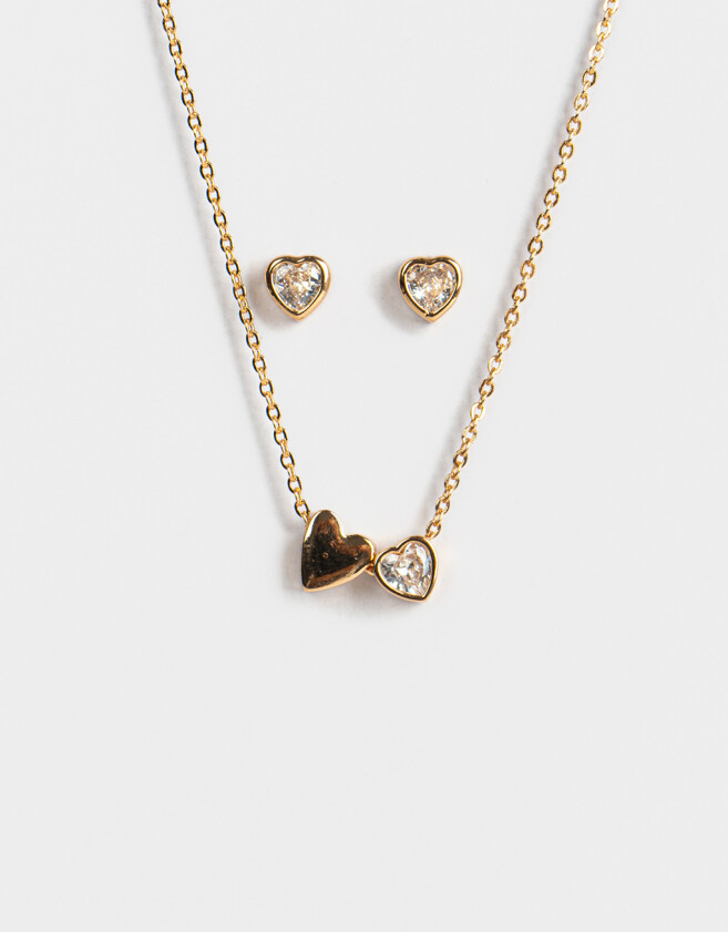 Bijouterie Set Set De Aros Y Cadena Bañado En Oro - Dorado