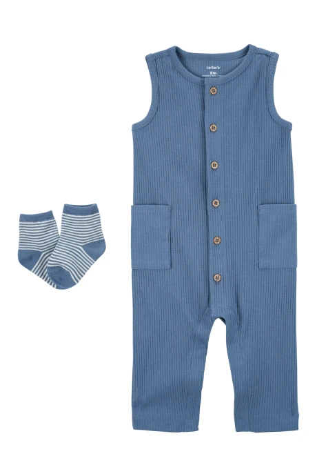 Monito y medias de algodón, azul Monito y medias de algodón, azul