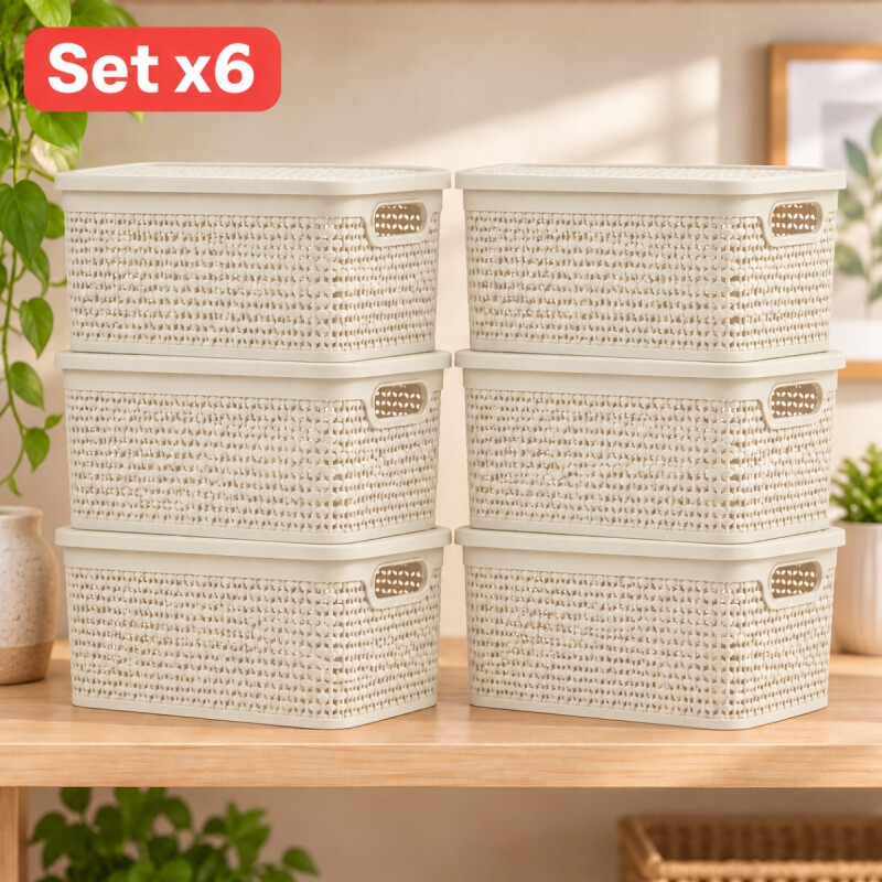 Set x6 Caja simil ratán 7,5 lts BEIGE