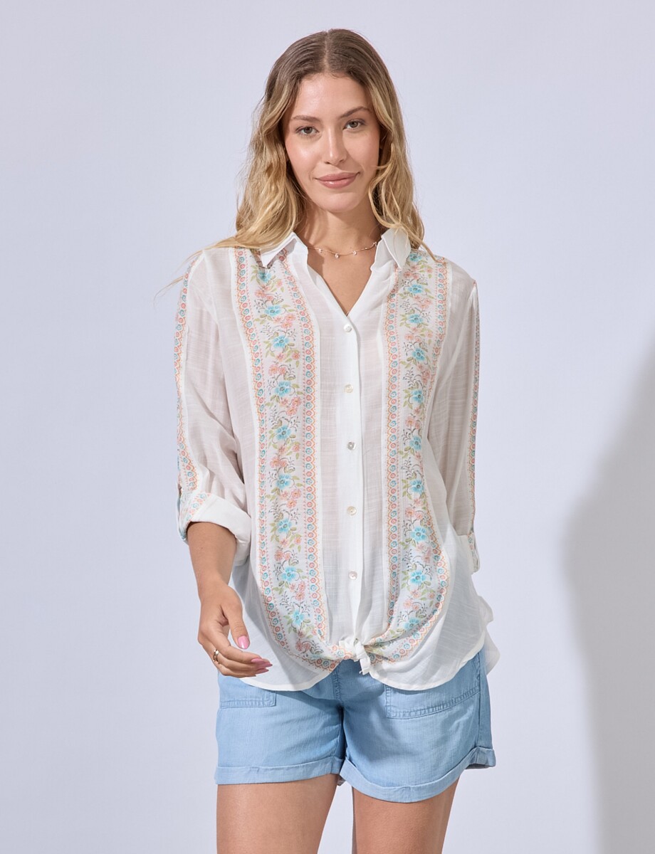 Camisa Flowers - Multi/blanco 