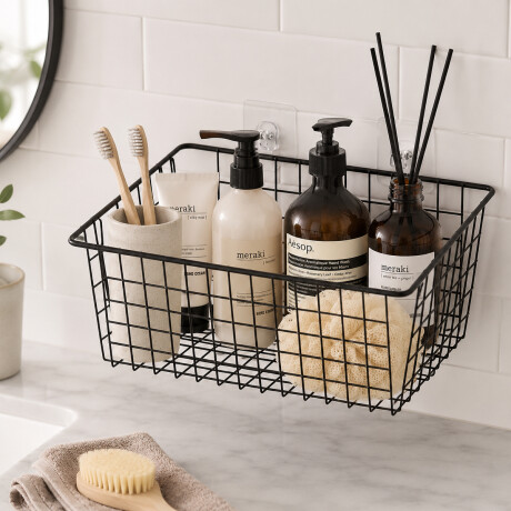 Canasto Cesto Organizador Metal Cocina Baño Oficina 28x22x12cm Negro