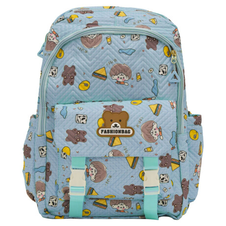 Set Mochila Escolar Infantil p/ Laptop y Bolsillos + Paragua Celeste