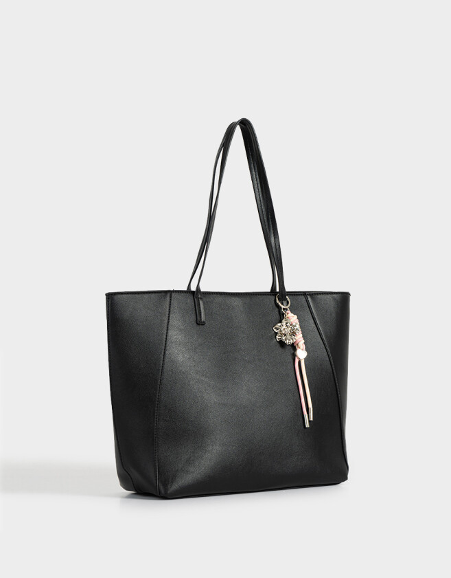 Shopper Cartera Shopper Con Charm - Negro
