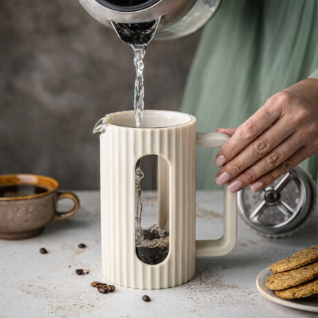 Cafetera prensa manual con embolo facetada - 350ml Blanco