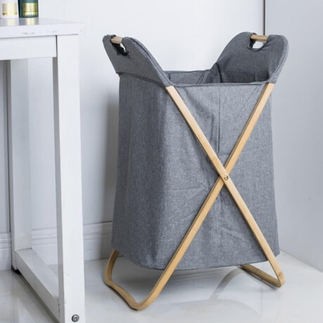 Cesto de ropa plegable 40x34x66cm – Bambú y tela Gris