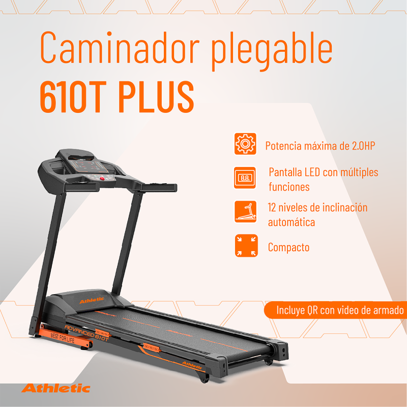 Caminador Athletic 610t Plus Motor 2hp Velocidad Hasta 16km Negro