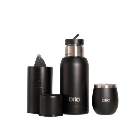 Set termo 750ml + mate redondo + yerbera 200gr NEGRO