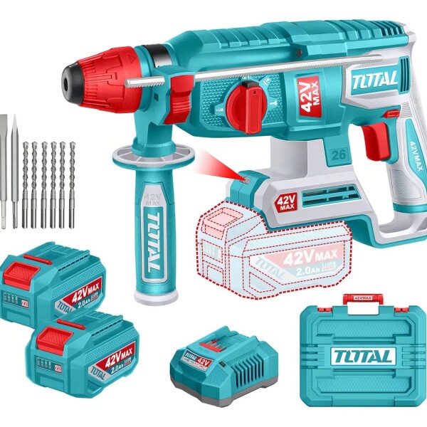 Rotomartillo Inalámbrico Total 42v 2.5 J, Encastre Sds Plus Con 2 Baterías, Cargador, 6 Mechas Y Maletín TRHLI422682 Rotomartillo Inalámbrico Total 42v 2.5 J, Encastre Sds Plus Con 2 Baterías, Cargador, 6 Mechas Y Maletín TRHLI422682