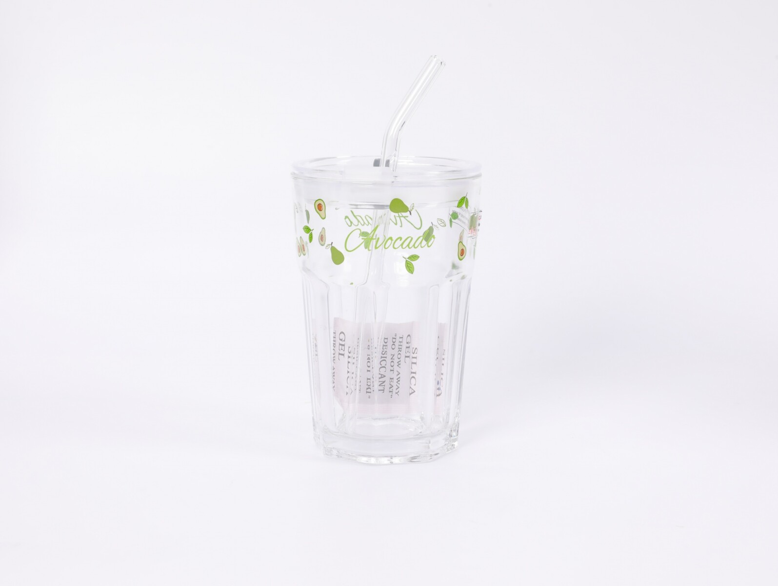 VASO DE VIDRIO OCTOGONAL COLECCIÓN PALTA CON SORBETE – 430 ML 