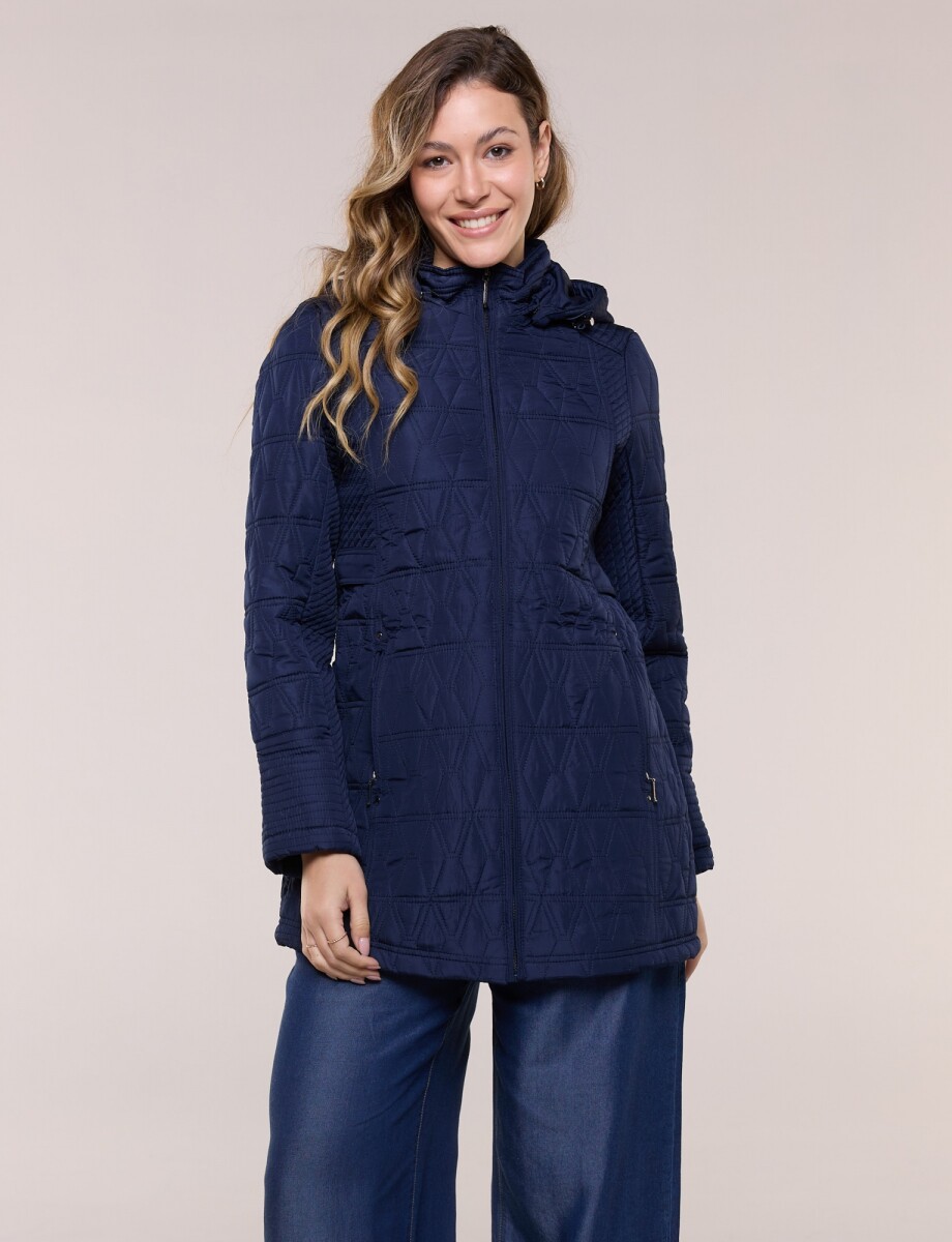 Campera Larga Capitoneada Con Capucha Desmontable - Azul 