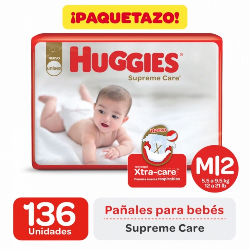 Pañales Huggies Supreme Care Unisex M X136