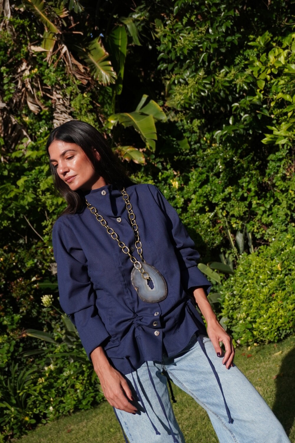 Nácar Shirt Lino Azul Marino