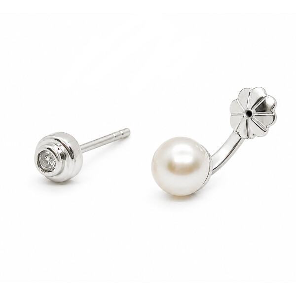 Caravanas Éclat de MOON en Plata 925 con Brillantes y Perla Caravanas Éclat de MOON en Plata 925 con Brillantes y Perla