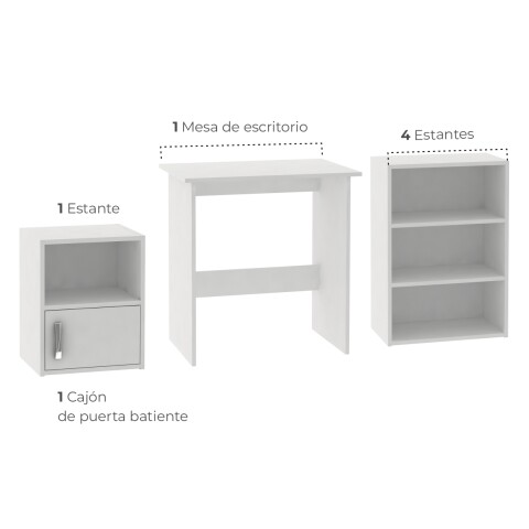 Kit de escritorio con mesa auxiliar y repisa Blanco