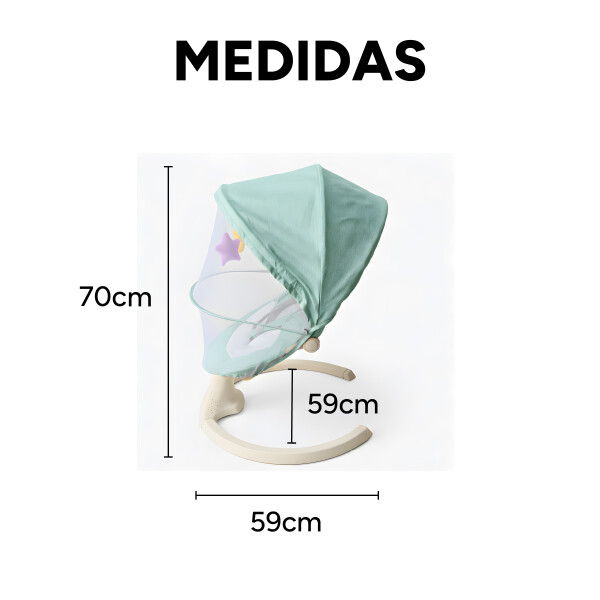Silla Mecedora Bebé 5 Niveles Control Bluetooth Tul Mesita Color Verde