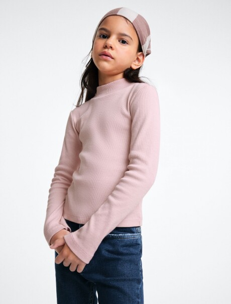 POLERA INFANTIL EN TELA ACANALADA ROSADO