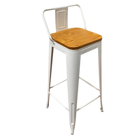 Banqueta Tolix con respaldo y asiento con madera BLANCO