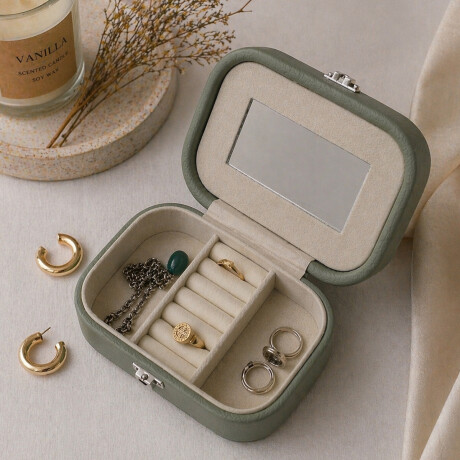 Joyero con espejo y hebilla - Chico 15x10x5cm Verde