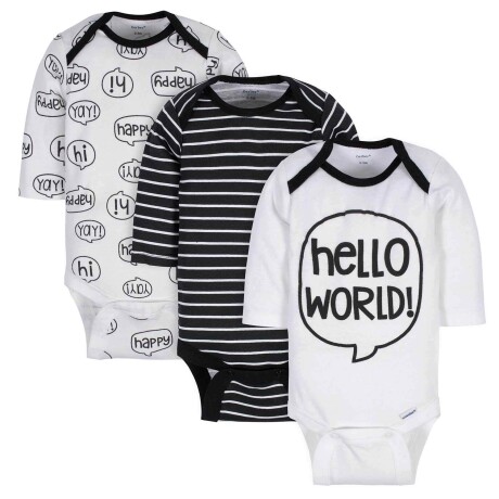 Pack de 3 bodies manga larga hello world