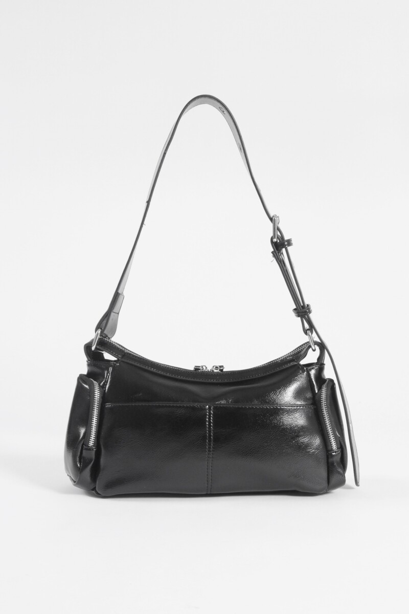 Cartera de hombro con bolsillos shinny negro