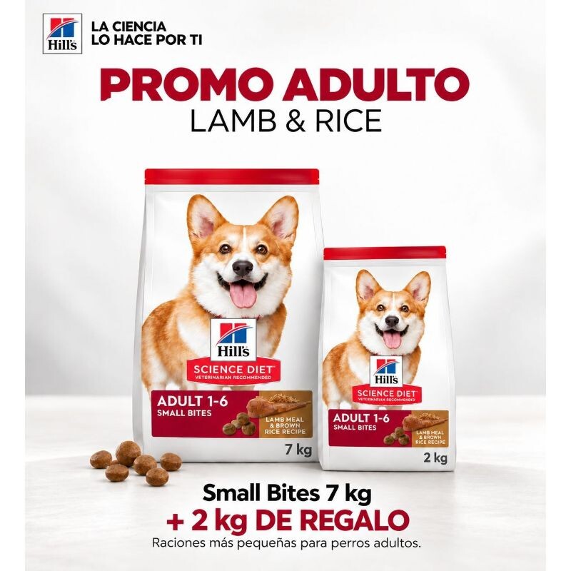 PROMO - Hill’s Science Diet Adult Small Breeds Lamb Meal & Brown Rice Recipe 7,05 kgs + 2 kgs de Obsequio! PROMO - Hill’s Science Diet Adult Small Breeds Lamb Meal & Brown Rice Recipe 7,05 kgs + 2 kgs de Obsequio!