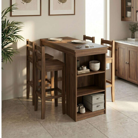 Desayunador 4 Bancos Cocina Comedor Madera Nogal Nogal