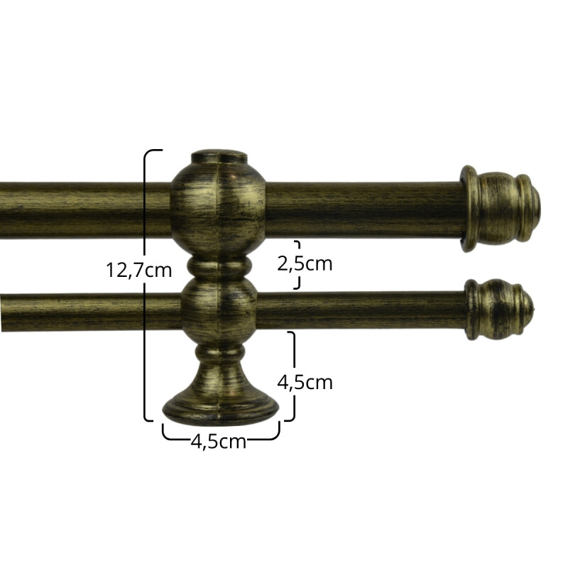 Barrote cortina doble de metal 1,5 m + 2 Soportes ORO VIEJO