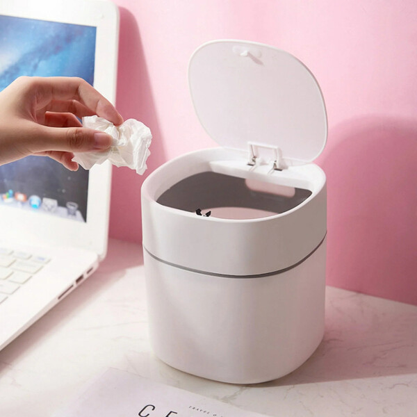 Mini Cubo Tapa De 2l Papelera Basura Plastico Mesada Variante Color Blanco