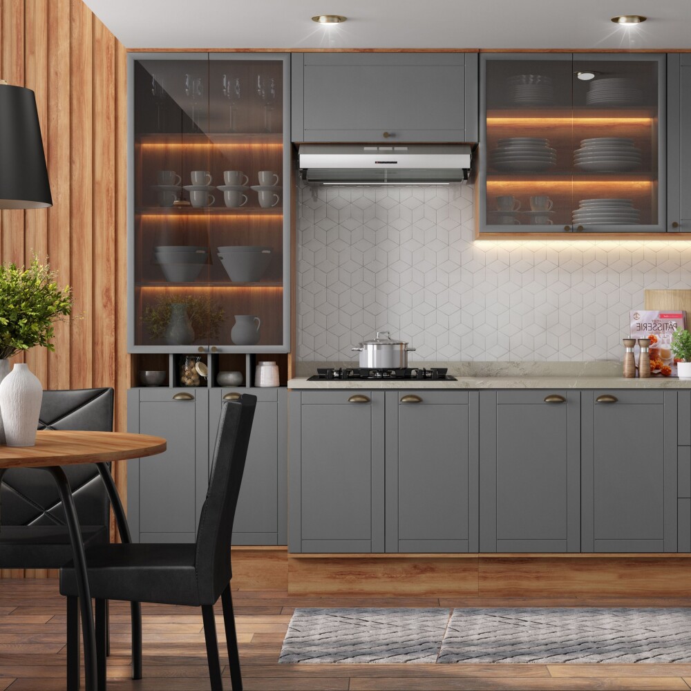 Armario Cocina Americana 2 Puertas de Vidrio Gris Armario Cocina Americana 2 Puertas de Vidrio Gris