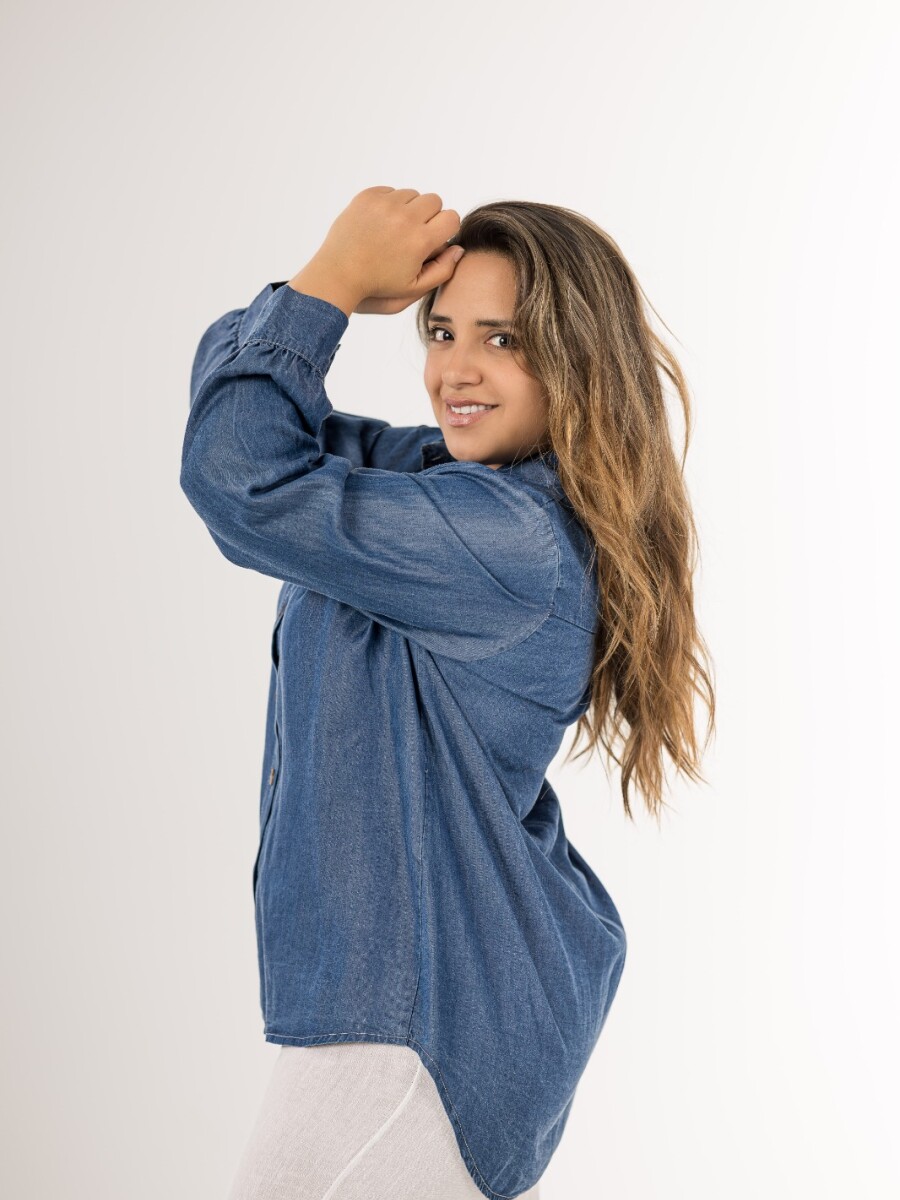 Camisa de jean tencel con brillo Camisa de jean tencel con brillo