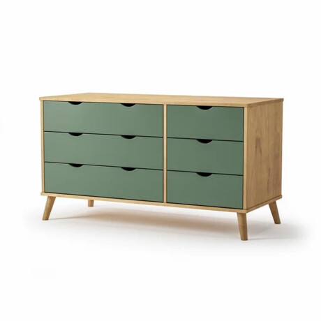 Cómoda Cajonera en madera maciza, con patas - 6 cajones MADERA- VERDE