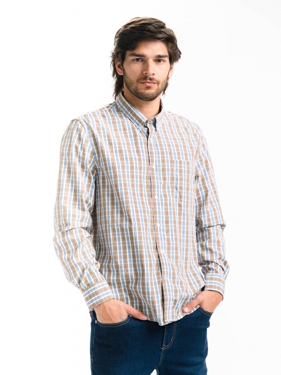 Camisa Cuadros Clasica C/Bolsillo Milan - Tostado/ Fantasia 6 