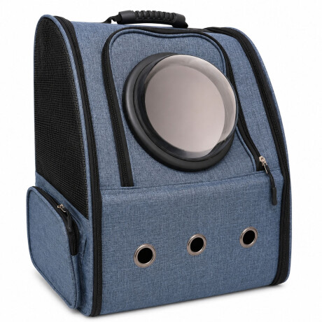 Mochila Transportadora De Mascotas Capsula + Rejilla + Base Azul