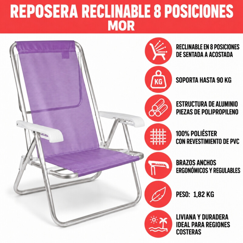 Set X 2 Sillas Reclinables 8 Pos. Alum. Sannet VIOLETA