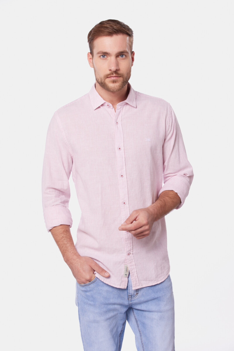 CAMISA DE LINO RAYADA - Rosa 