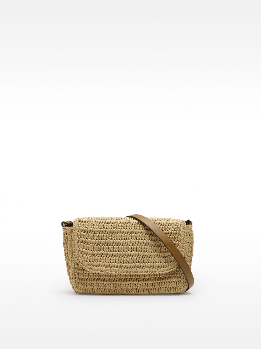Bolso Bandolera Efecto Rafia Con Solapa - natural 